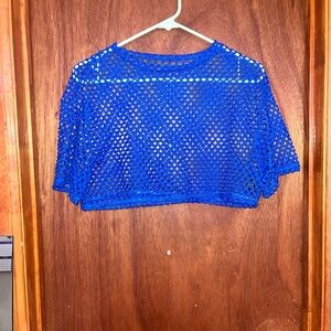 Fishnet, vibrant, blue,cropped, short sleeve, over top💙